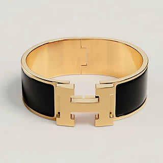 H Bracelet Bangle Black Enamel Gold 18mm Luxury Style High Quality