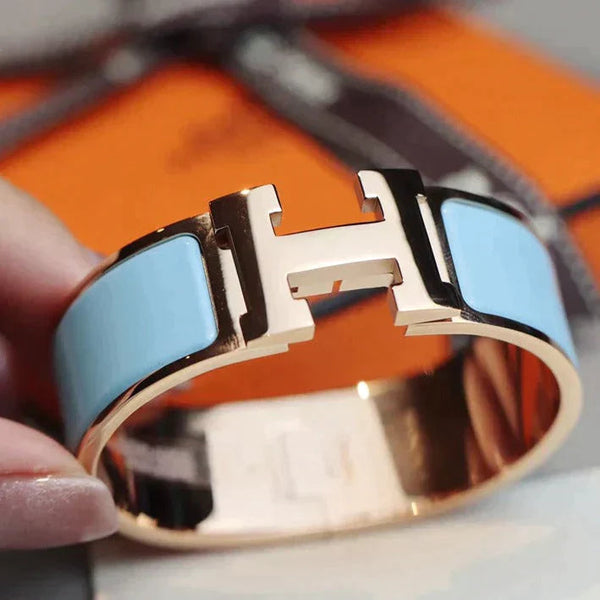 H Bracelet 18mm Bangle Pink Gold Cloud Blue Enamel High Quality