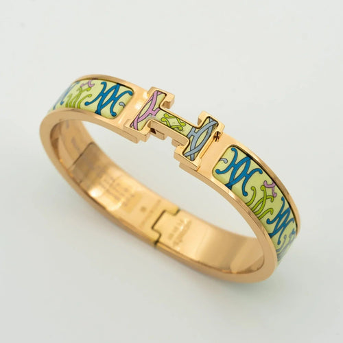 H Bracelet Bangle Beige Multicolor Enamel Luxury Style High Quality