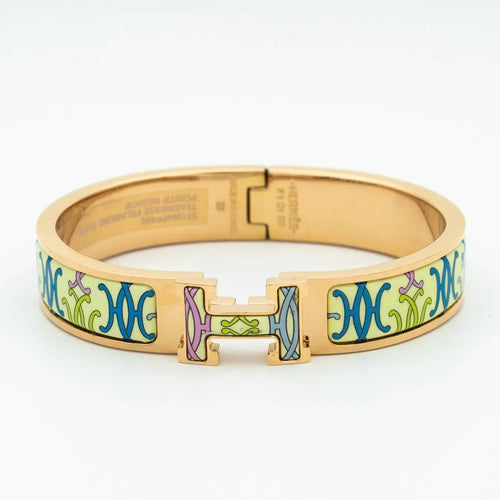 H Bracelet Bangle Beige Multicolor Enamel Luxury Style High Quality