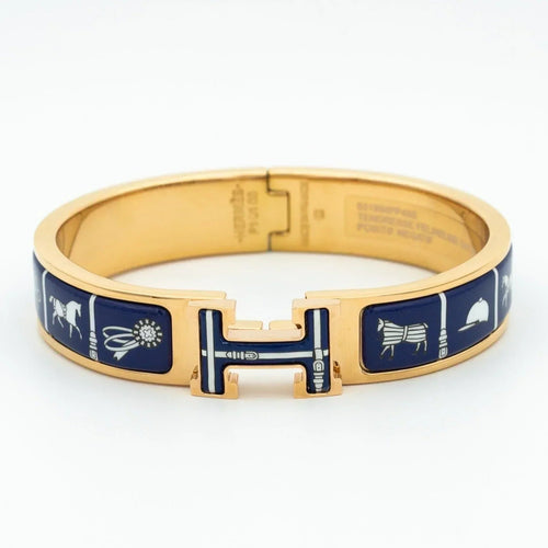 H Bracelet Bangle Blue Gold Blue Ceramic Enamel Luxury Style High Quality