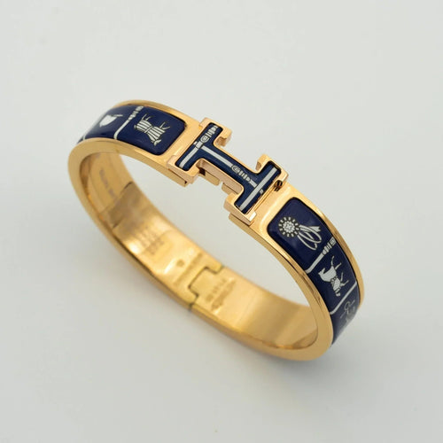 H Bracelet Bangle Blue Gold Blue Ceramic Enamel Luxury Style High Quality