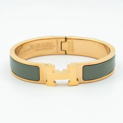 H Bracelet Bangle Blue Green Enamel Gold 12mm Luxury Style High Quality