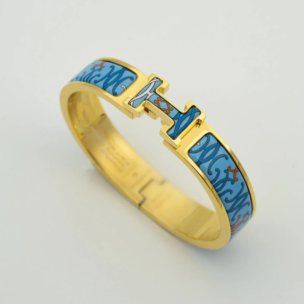 H Bracelet Gold Blue Enamel Multicolor Pattern High Quality