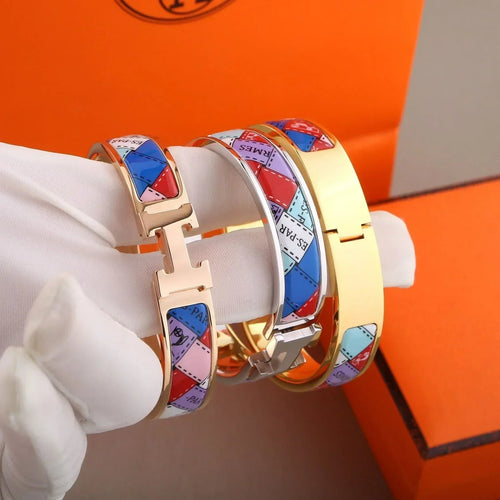 H Bracelet Bangle Multicolor Enamel Dotted Border 12mm Luxury Design High Quality