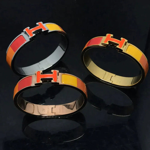 H Bracelet Bangle Orange Rainbow Ceramic Glossy Finish Luxury Style High Quality