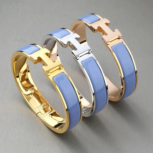H Bracelet Bangle Romantic Blue Enamel 12mm Luxury Design High Quality