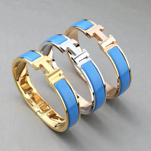 H Bracelet Bangle Turquoise Enamel 12mm Elegant Design High Quality