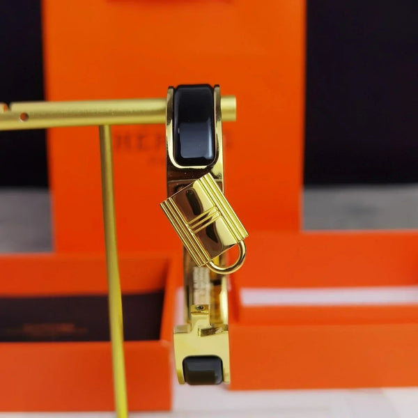 H Lock Bracelet Gold Black Enamel 12mm High Quality