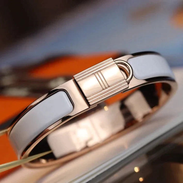 H Lock Bracelet Pink Gold Grey Enamel 12mm High Quality