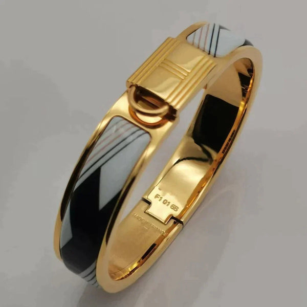 H Lock Bracelet Gold Black Multicolor Enamel 12mm High Quality