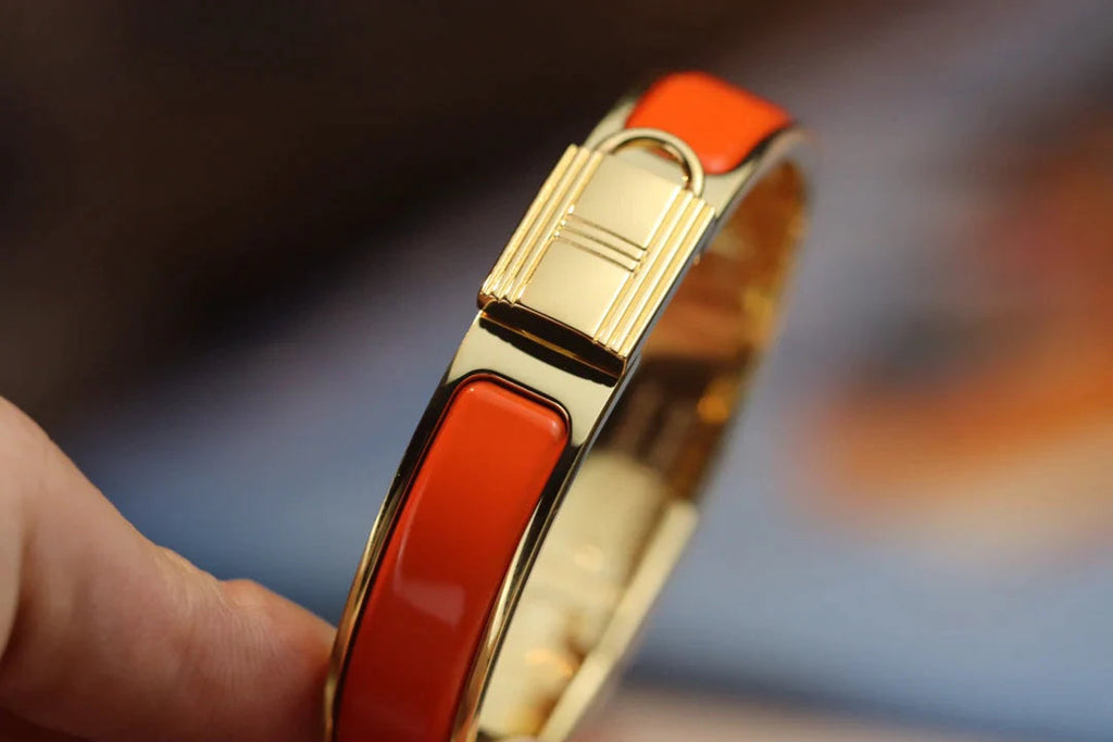 H Lock Bracelet Gold Orange Enamel 12mm High Quality