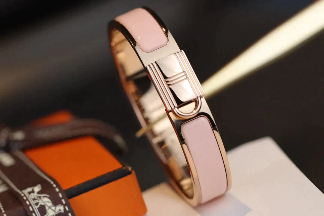H Lock Bracelet Gold Pink Enamel 12mm High Quality