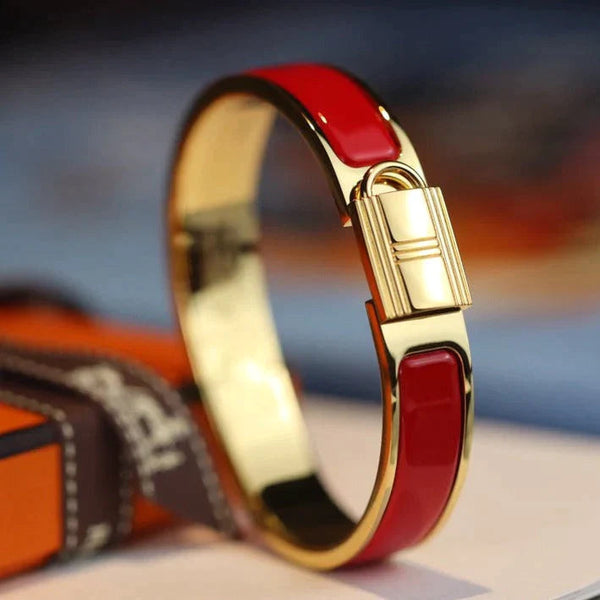 H Lock Bracelet Gold Red Enamel 12mm High Quality