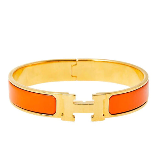 H Bracelet Bangle Orange Enamel Gold Tone High Quality
