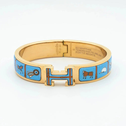 H Bracelet Bangle Blue Ceramic Pink Gold Enamel Luxury Style High Quality