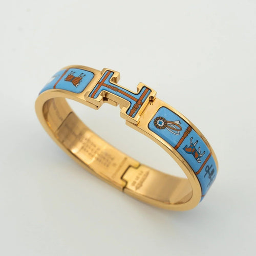 H Bracelet Bangle Blue Ceramic Pink Gold Enamel Luxury Style High Quality