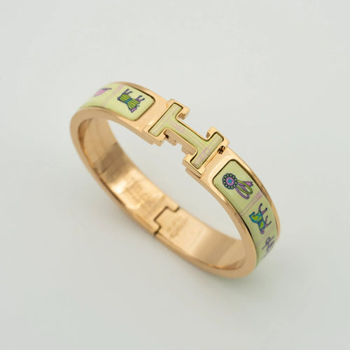 H Bracelet Bangle Cream Ceramic Pink Gold Luxury Style High Quality