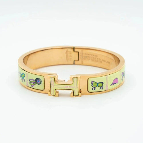 H Bracelet Bangle Cream Ceramic Pink Gold Luxury Style High Quality