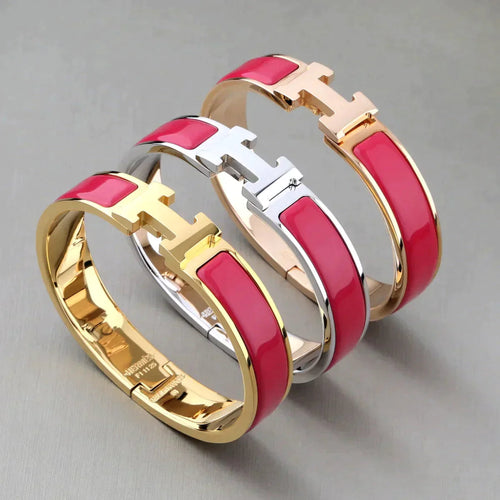 H Bracelet Bangle Red Enamel 12mm Luxury Design High Quality
