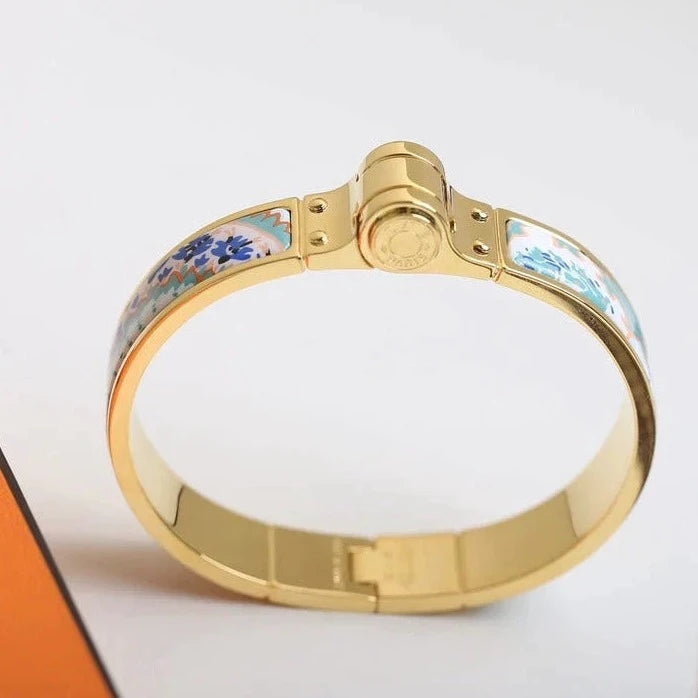 H Ring Lock Bracelet Gold Multicolor Ceramic 12mm High Quality