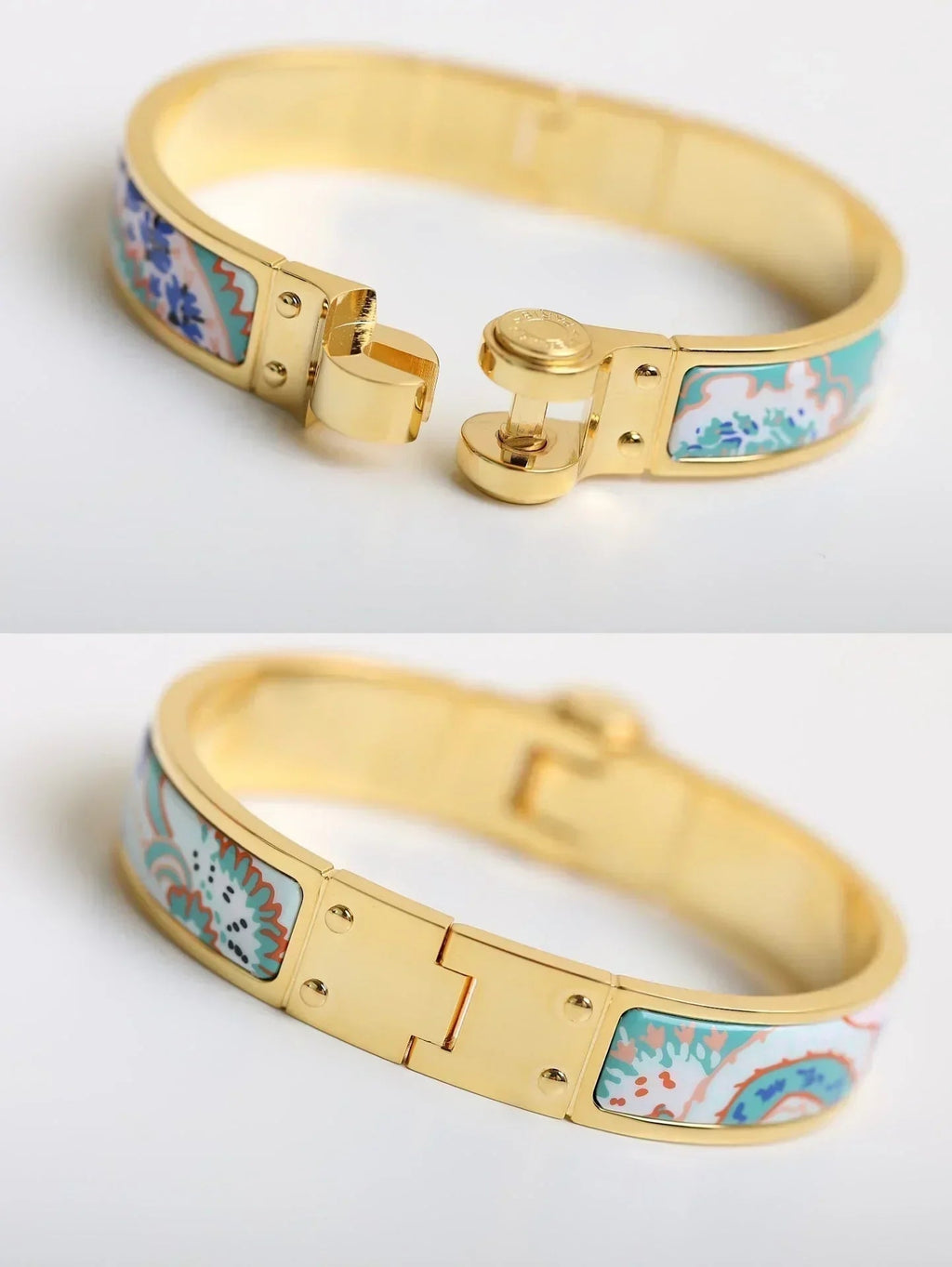 H Ring Lock Bracelet Gold Multicolor Ceramic 12mm High Quality