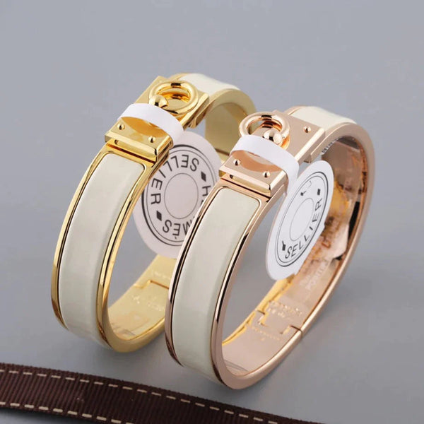 H Ring Lock Bracelet Gold Grey Enamel 12mm High Quality