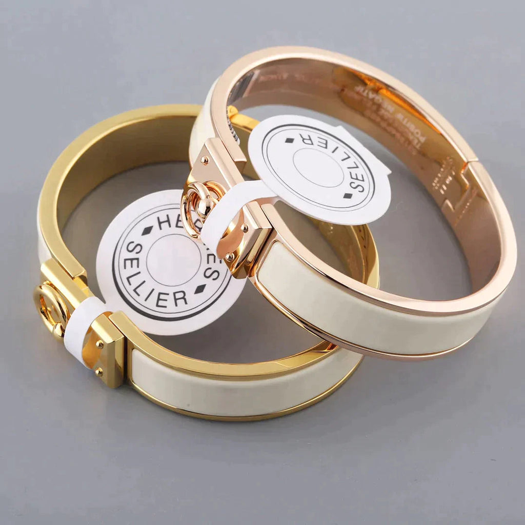 H Ring Lock Bracelet Gold Grey Enamel 12mm High Quality