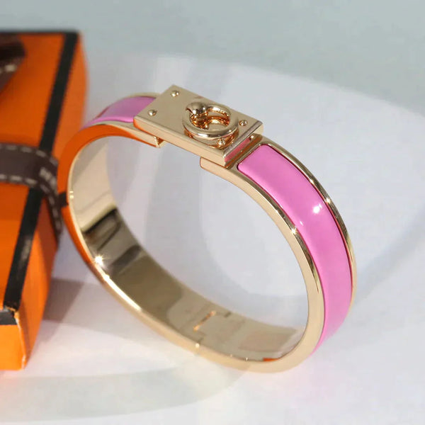 H Ring Lock Bracelet Gold Pink Enamel 12mm High Quality