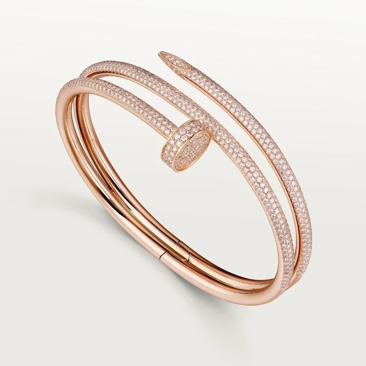 Elegant Pink Gold Nail-Inspired Bangle with Premium platinum Half-paved