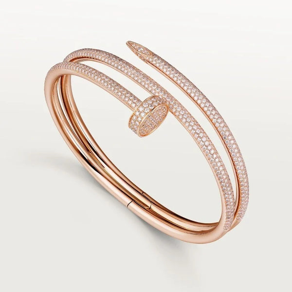 Elegant Pink Gold Nail-Inspired Bangle with Premium platinum Half-paved