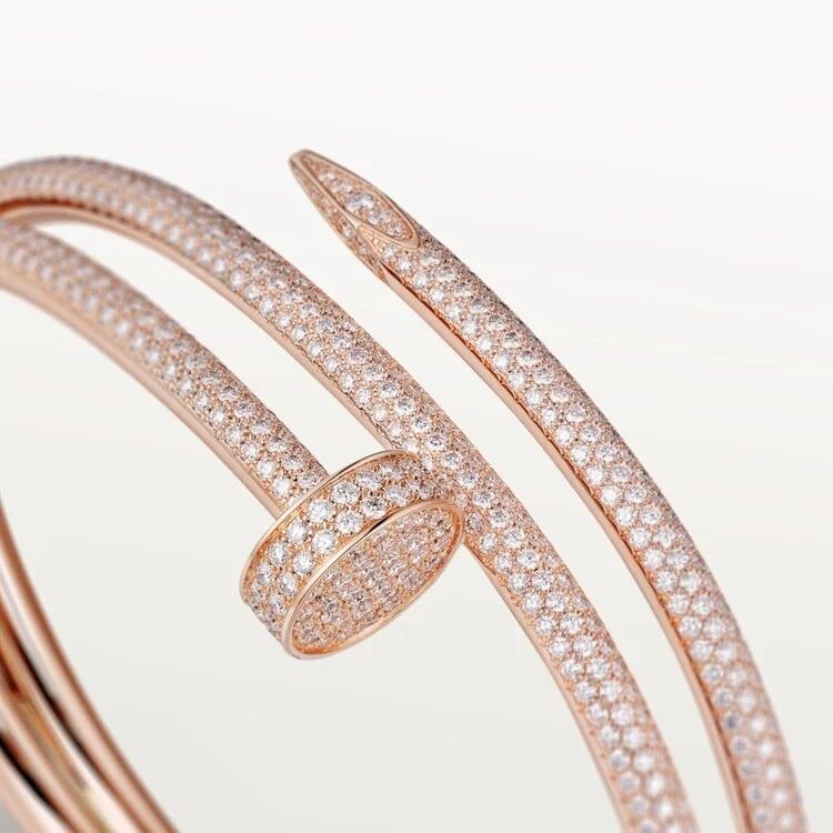 Elegant Pink Gold Nail-Inspired Bangle with Premium platinum Half-paved