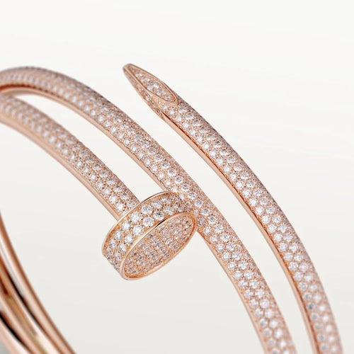 Elegant Pink Gold Nail-Inspired Bangle with Premium platinum Half-paved