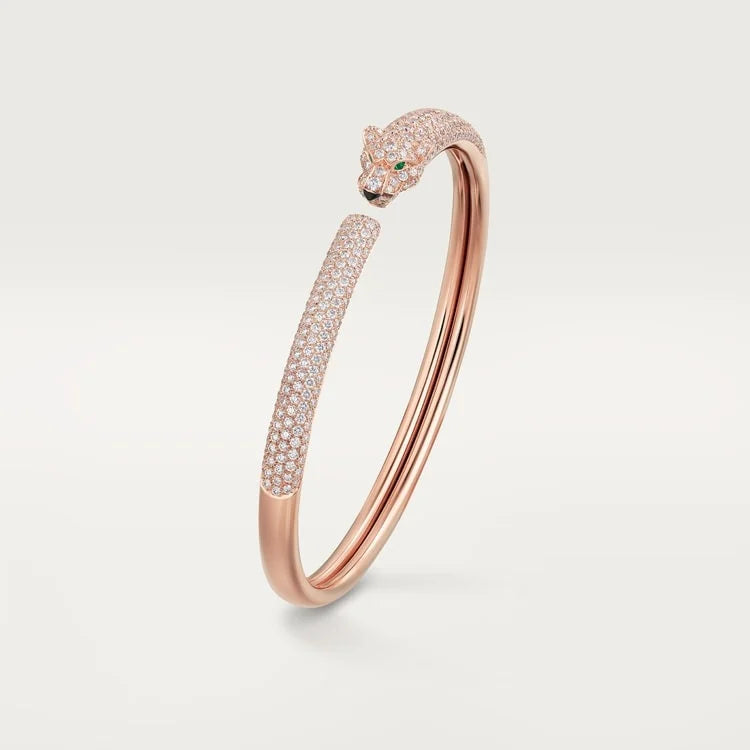 Pink Gold Bracelet of the Panther Queen – Top half Rhinestone, Small Model