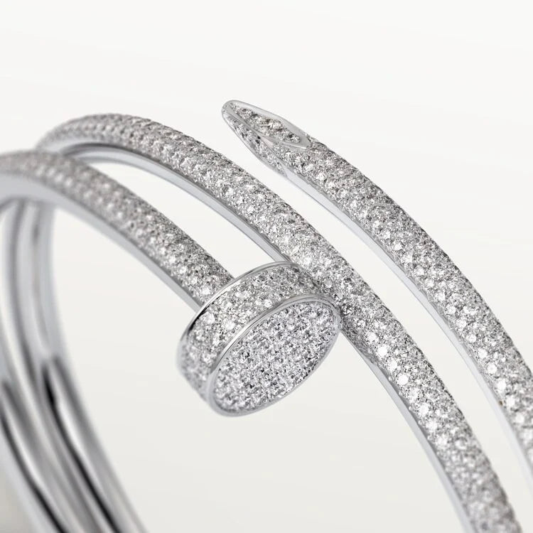 Elegant White Gold Nail-Inspired Bangle with Premium platinum Half-paved