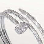 Elegant White Gold Nail-Inspired Bangle with Premium platinum Half-paved