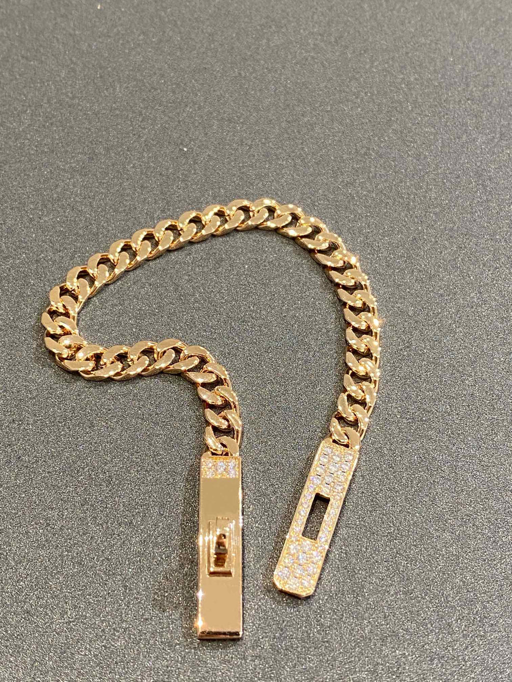 Kelly Chain Bracelet Pink Gold Full Diamond Lock High Quality