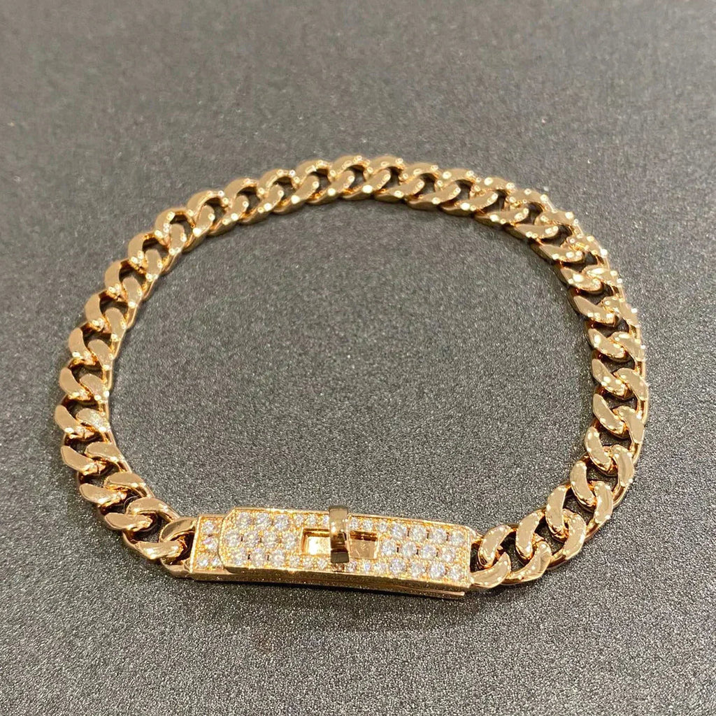 Kelly Chain Bracelet Pink Gold Full Diamond Lock High Quality