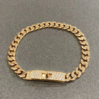 Kelly Chain Bracelet Pink Gold Full Diamond Lock High Quality