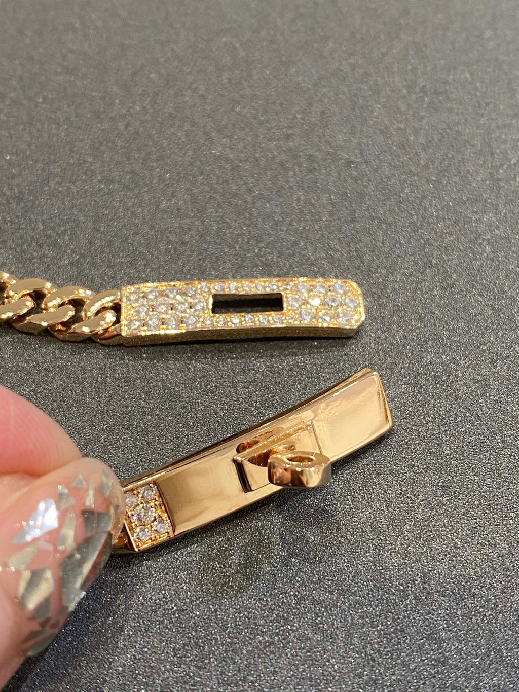 Kelly Chain Bracelet Pink Gold Full Diamond Lock High Quality