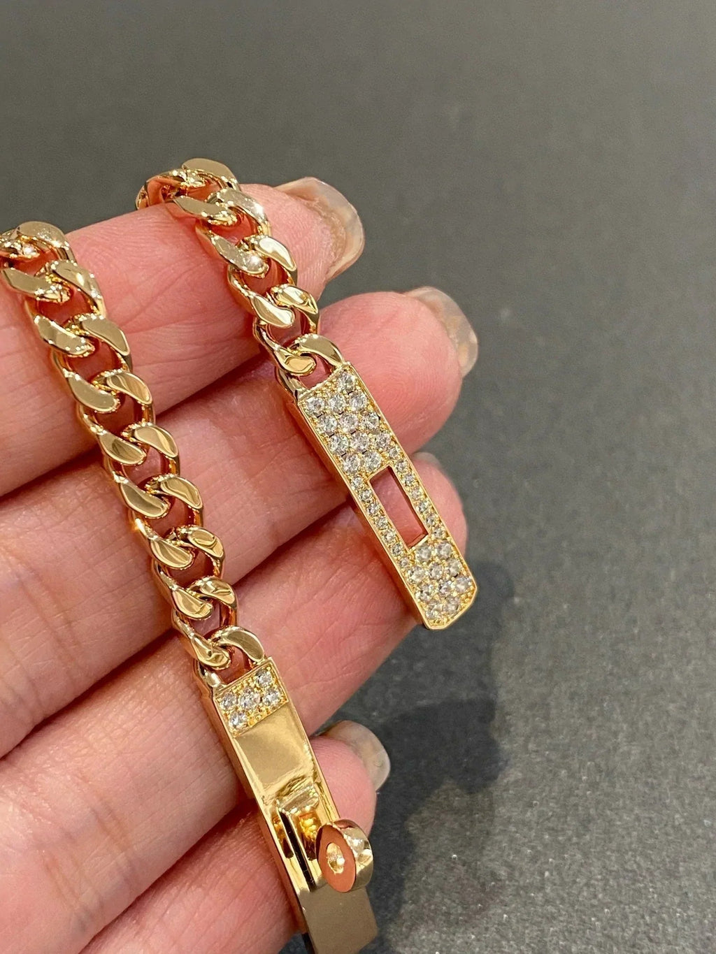 Kelly Chain Bracelet Pink Gold Full Diamond Lock High Quality
