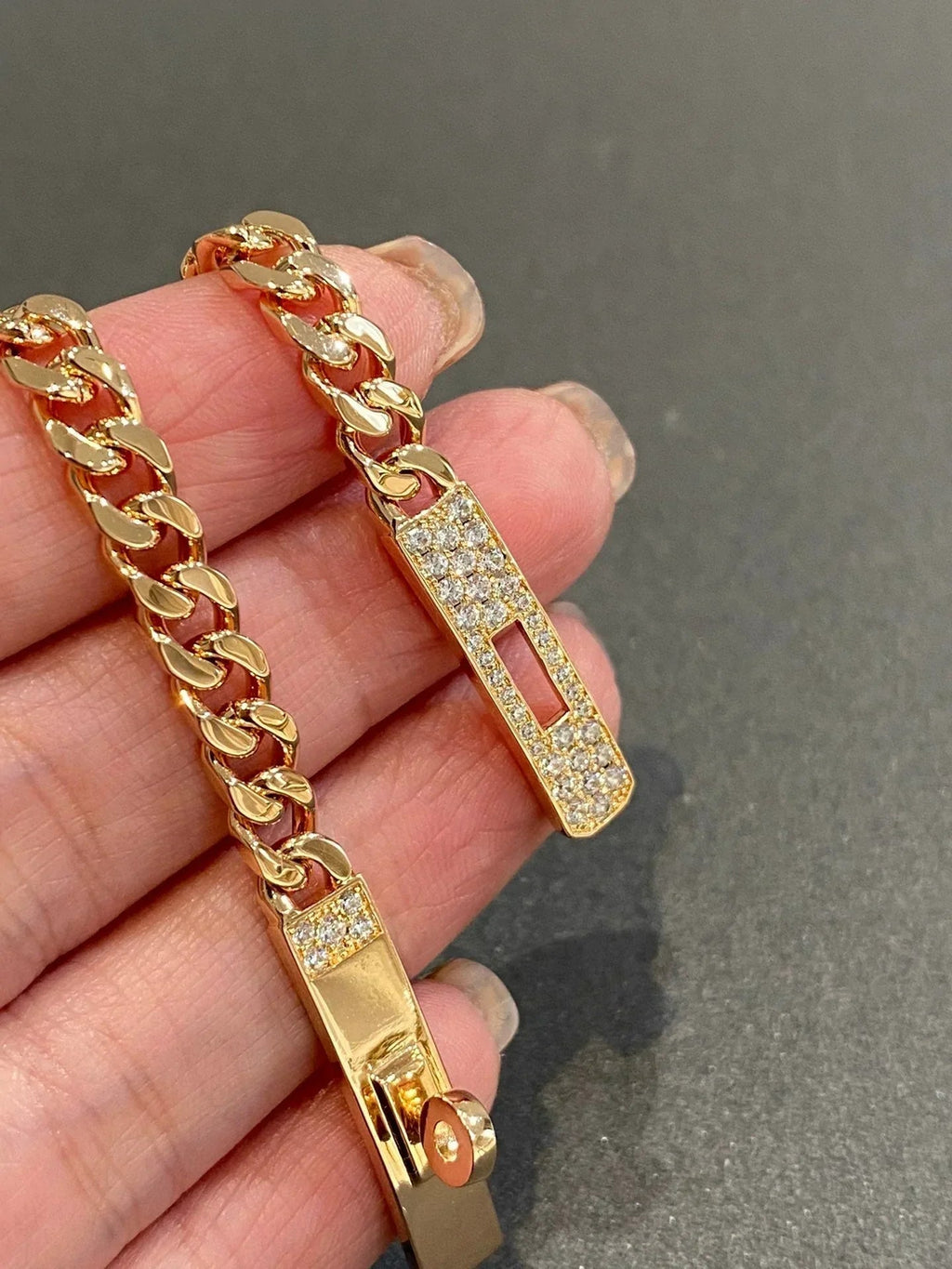 Kelly Chain Bracelet Pink Gold Full Diamond Lock High Quality