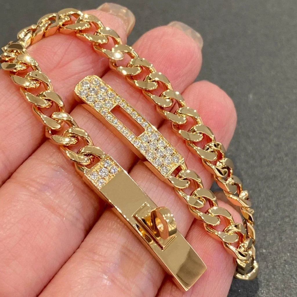 Kelly Chain Bracelet Pink Gold Full Diamond Lock High Quality