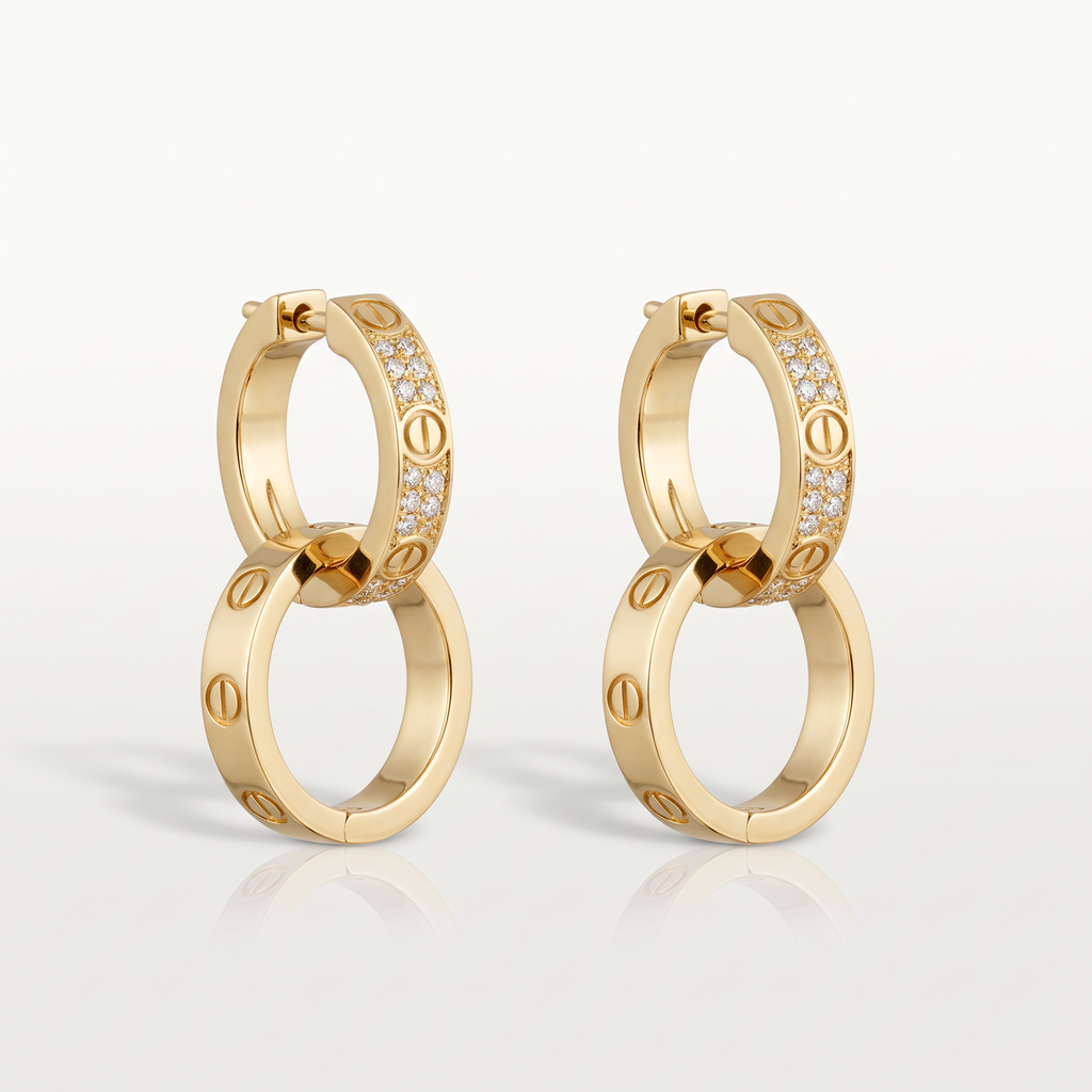 Love 2 Motifs Half-paved Drop Earrings