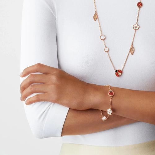 Rose Gold Charm Bracelet for Women Multi Motif Ladybug Flower Leaf Gift Jewelry