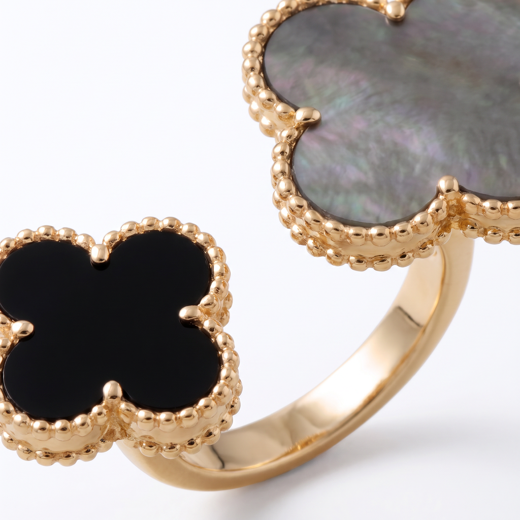 Magic Alhambra Black Pearl Clover Between-the-finger Ring