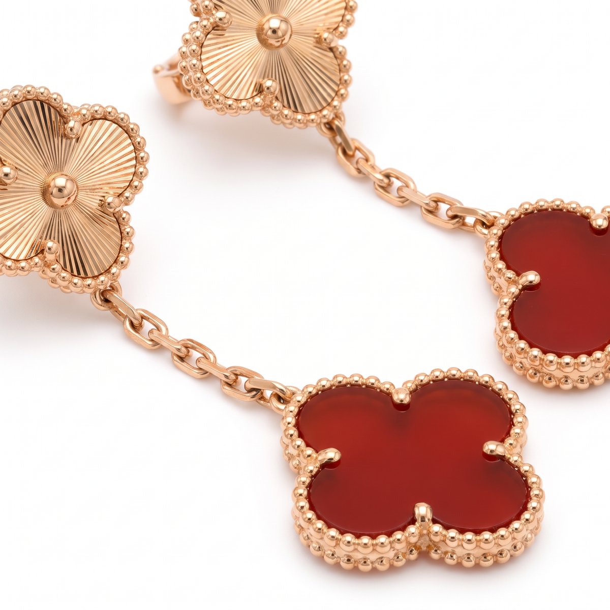 Magic Alhambra Carnelian 2 Motifs Drop Earrings