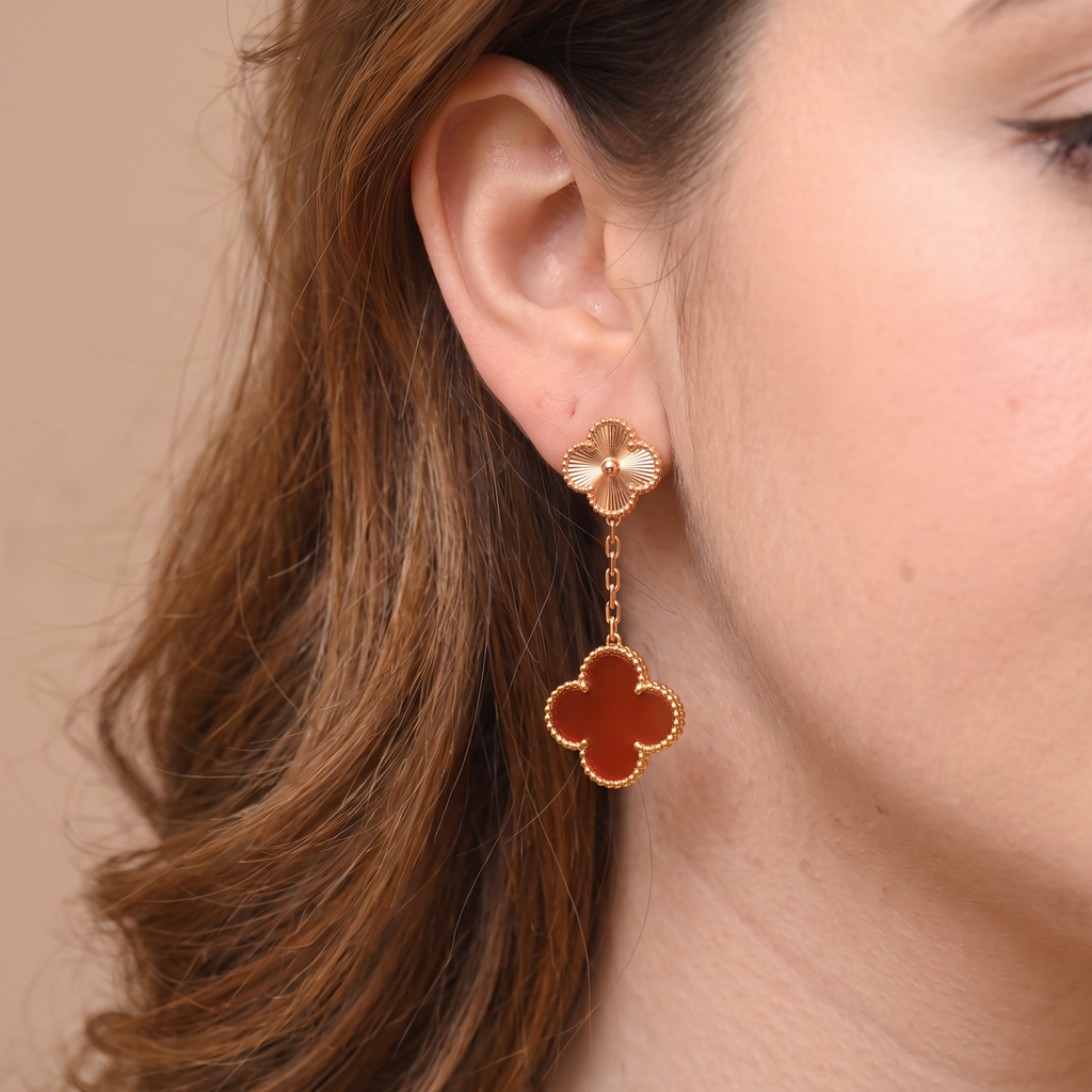 Magic Alhambra Carnelian 2 Motifs Drop Earrings
