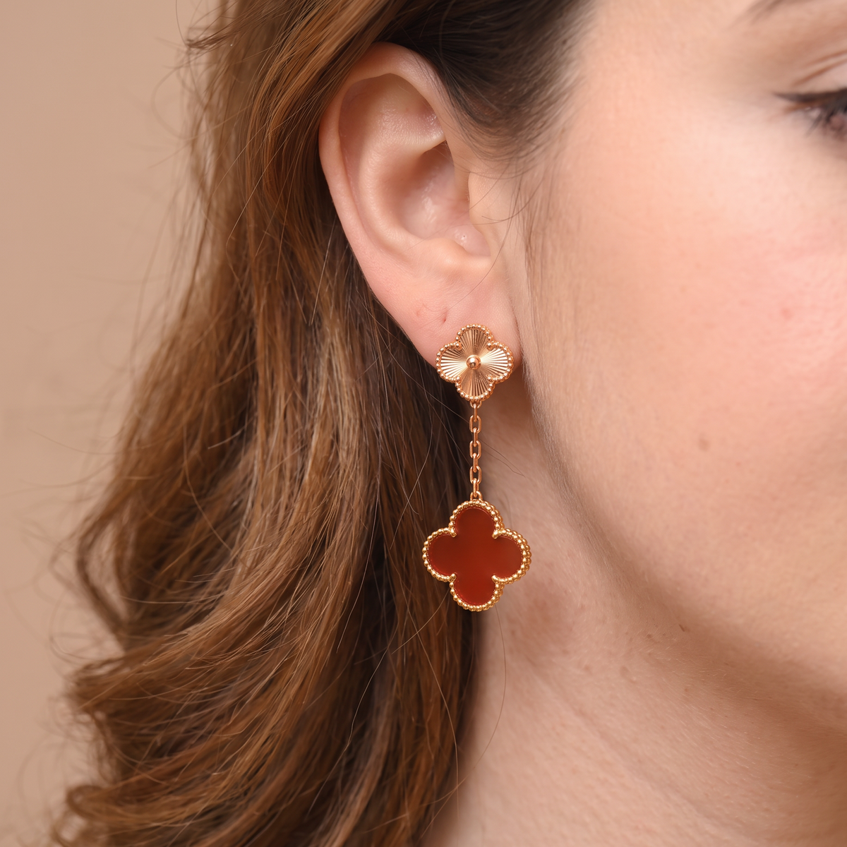 Magic Alhambra Carnelian 2 Motifs Drop Earrings