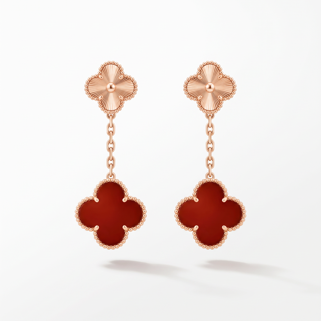 Magic Alhambra Carnelian 2 Motifs Drop Earrings